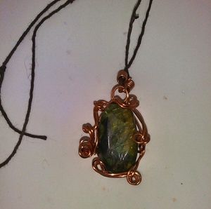 Handmade Copper Wire Wrapped Labradorite Pendant